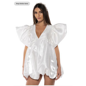 White Satin Feel Babydoll Ruffle Sleeve Dress